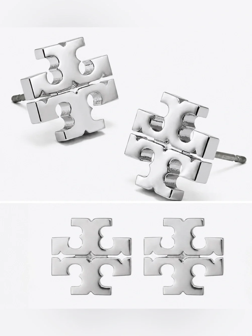Tory Burch Small Icon Enamel Stud Earrings Silver 🩶